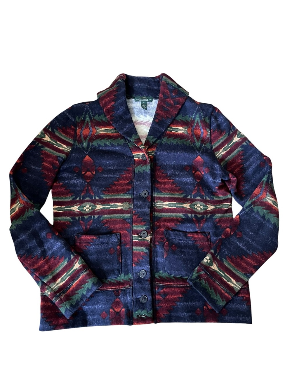 Lauren Ralph Lauren Aztec Southwestern Cardigan Sweater Jacket Size Medium - Picture 2 of 11